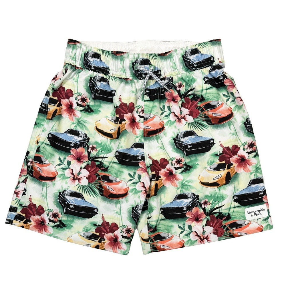 Abercrombie & Fitch Boys Shorts 9/10 Swim Trunks Cars Tropical Stretch